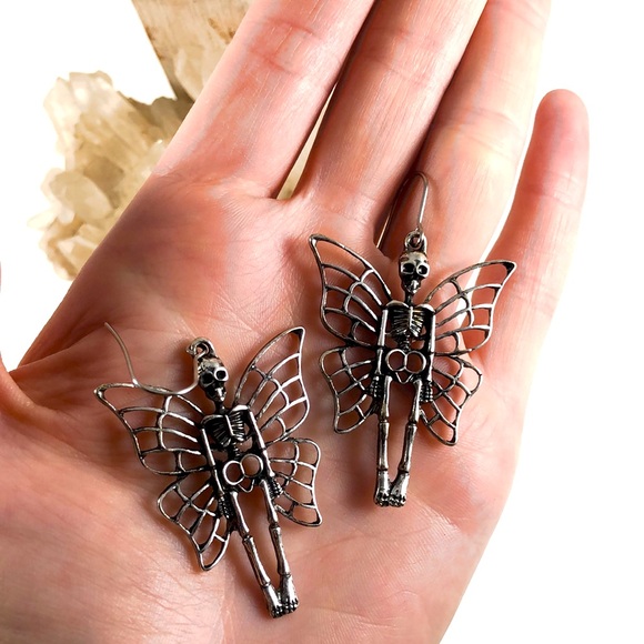 Gothic Butterfly Skeleton Fairy Earrings - Picture 3 of 9